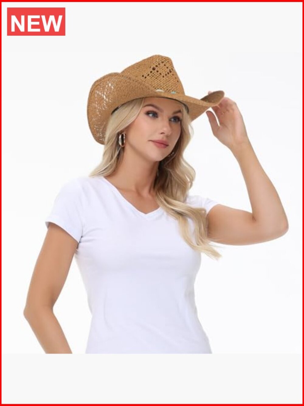 Straw Wide Brim Cowboy Hat with Shapeable Brim for Women - Picture 5 of 7